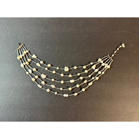 GRAZIANO Signed Chunky Mother Of Pearl / Glass Bead Necklace Multistrand Fashion - Picture 2 of 6